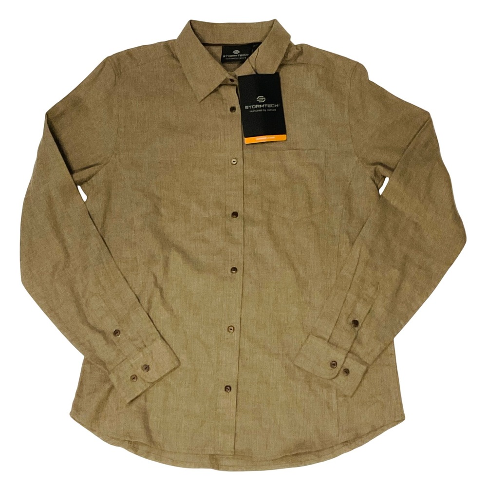 Stormtech SLW-1W Women's Cambridge Long Sleeve Shirt tan stone cotton NWT Medium